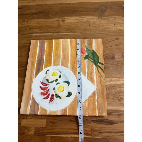 Acrylic Canvas Paintings Breakfast Eggs Sunny Side‎ Set of 2 12X12 Hand Painting - Picture 9 of 12